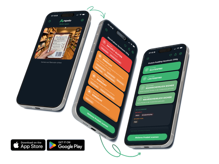 Ampelo App: Barcode scannen, Unverträglichkeiten erkennen, sicher essen