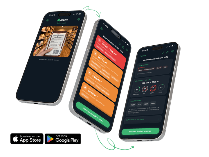 Ampelo App: Barcode scannen und Unverträglichkeiten, Allergene, Nährwerte und Zusatzstoffe erkennen
